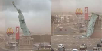 En Brasil, réplica de la estatua de la Libertad “tiene descalabro”; cae desde su pedestal