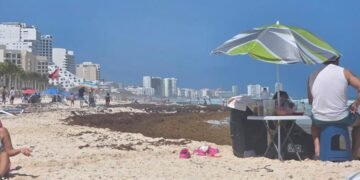 En pleno puente, el frente frío 41 deja playas con abundante recale de sargazo
