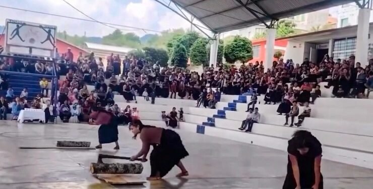 Polémica en Chiapas: celebran Día de las Madres con concurso de cortar leña y premio de un gallo