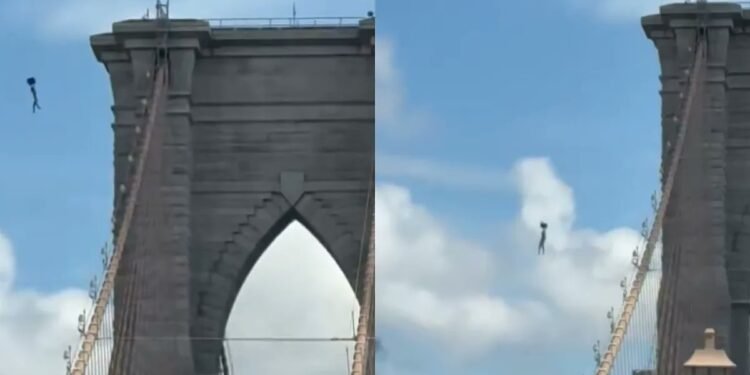 Salto extremo en Nueva York: hombre se lanza desnudo desde el Puente de Brooklyn