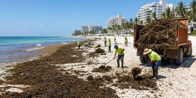 ¡Sargazo sin freno! Quintana Roo rebasa 121 mil toneladas y rompe récord en 2026
